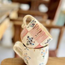 Gold Stripe and Flower Tea Cup - 230707-3
